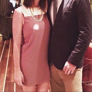 Shift dress with faux leather trim